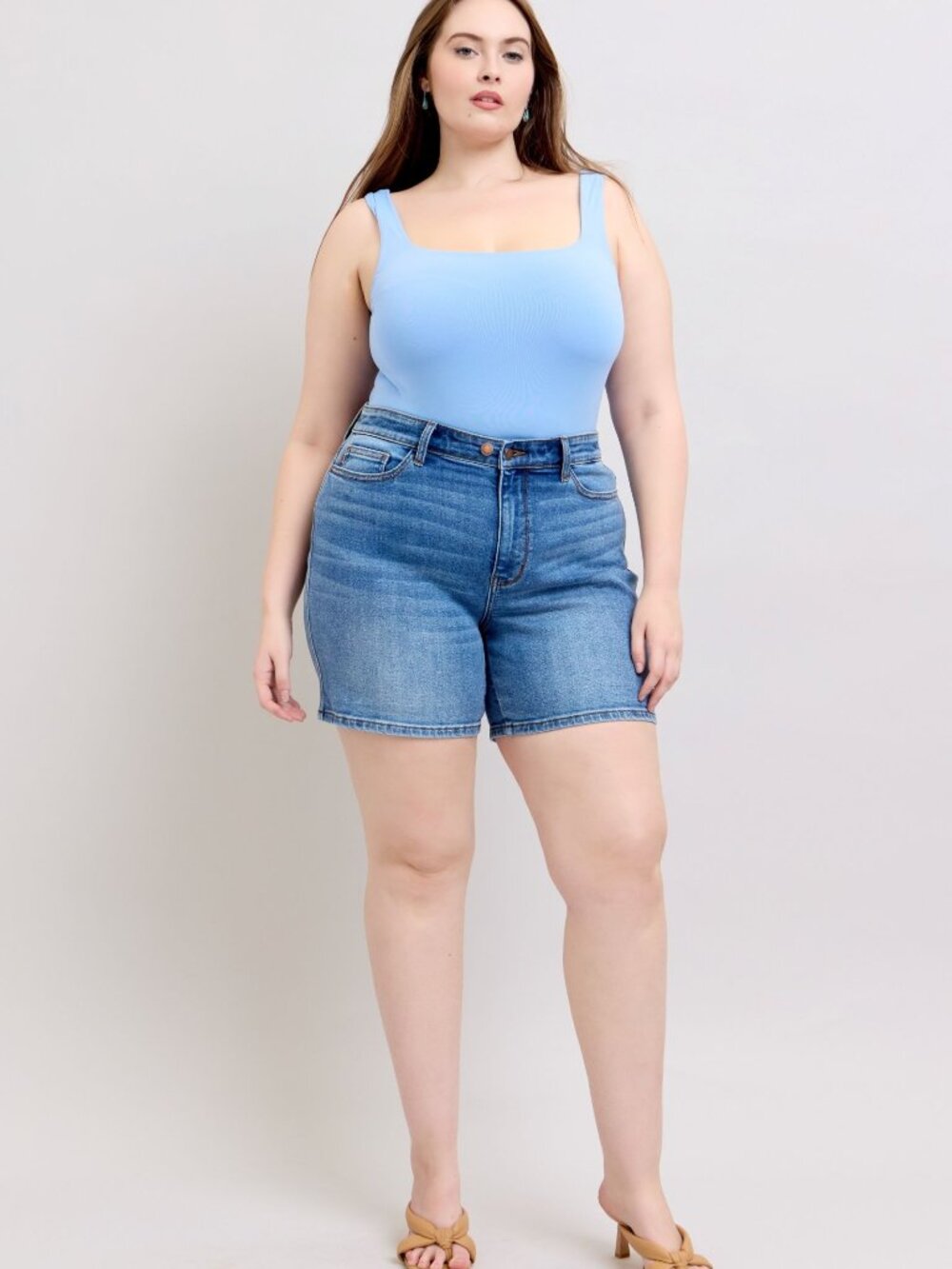 Judy Blue Full Size 2 Button Denim Shorts with Pockets Plus Size